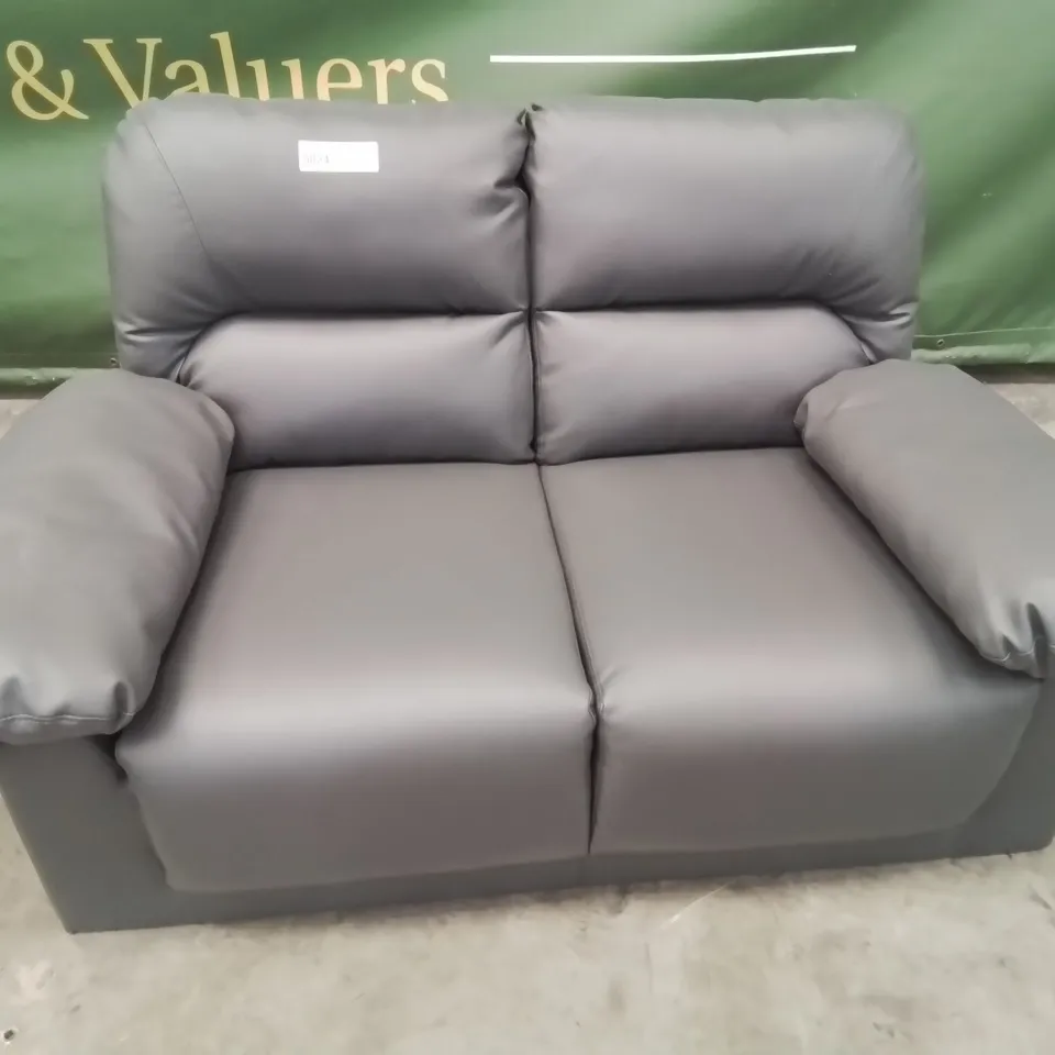 DESIGNER TWO SEATER SOFA GREY FAUX LEATHER 