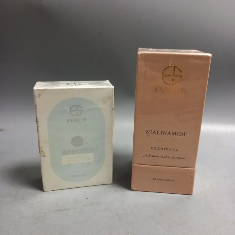 LOT OF 2 BOXED AND SEALED ESTELIN NIACINAMIDE BRIGHTENING SERUM 40ML AND SUNSCREEN SPF 50 50G