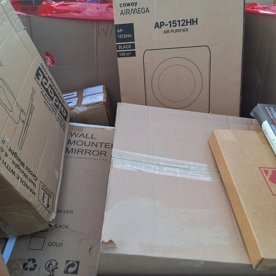 PALLET OF ASSORTED HOUSEHOLD ITEMS TO INCLUDE DELUXE VACUUM CLEANER, STRETCHED CANVASES AND 6-SLICE TOASTER