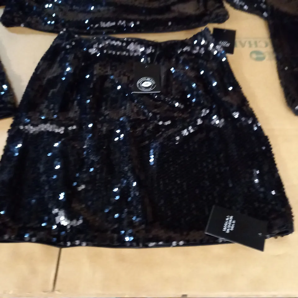 NOUGHTS & KISSES BLACK SEQUIN SKIRT AND TOP SET - S