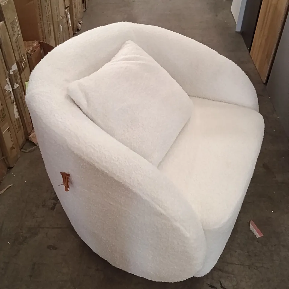 OFF-WHITE UPHOLSTERED SWIVEL CHAIR WITH PILLOW