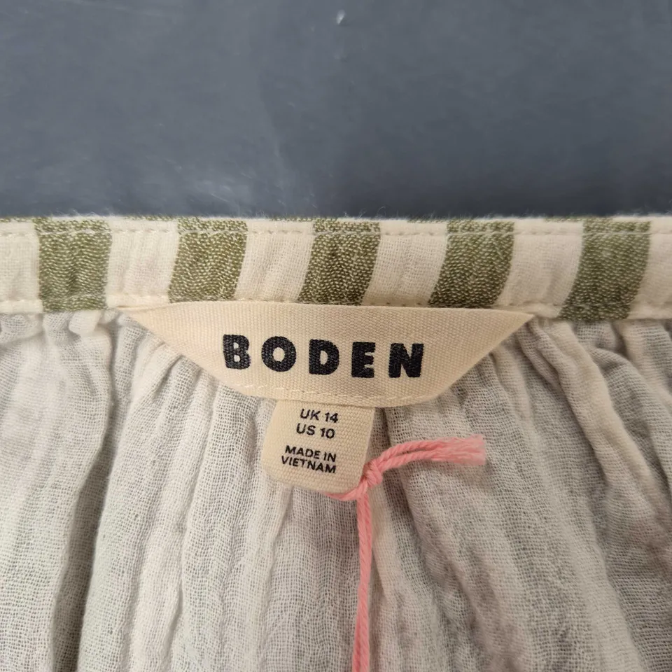 BODEN WOMEN'S STRIPED LINEN-BLEND BLOUSE – UK 14