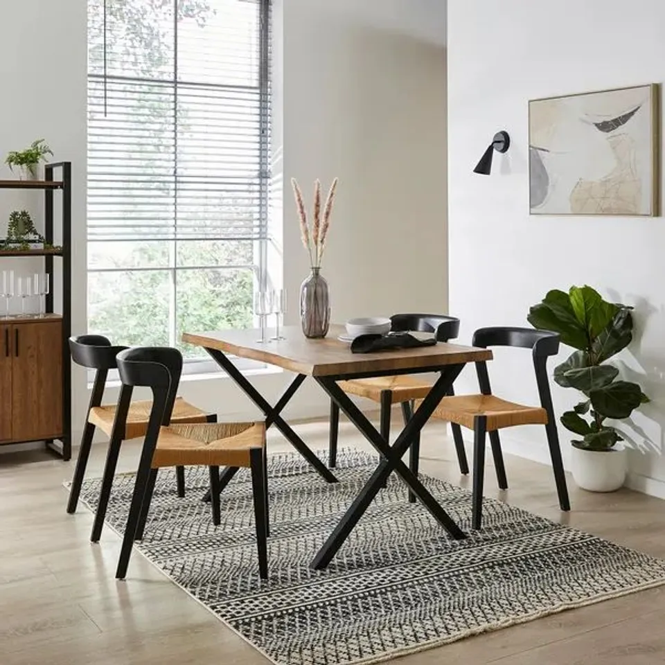 BOXED EZRA 4 SEATER RECTANGULAR COMPACT DINING TABLE, 120cm - RUSTIC WOOD EFFECT (1 BOX)