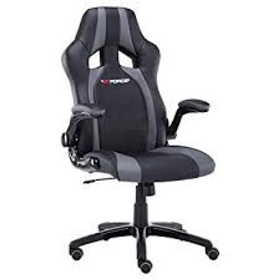 BOXED GT FORCE PRO GT LEATHER RACING SPORTS OFFICE CHAIR IN BLACK & GREY (1 BOX) RRP £229.99
