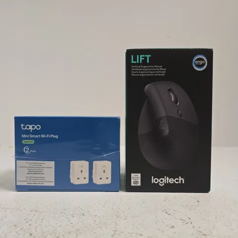 APPROXIMATELY 10 ASSORTED HOUSEHOLD ITEMS TO INCLUDE LOGITECH VERTICAL ERGONOMIC MOUSE, TAPO MINI SMART WI-FI PLUG, ETC