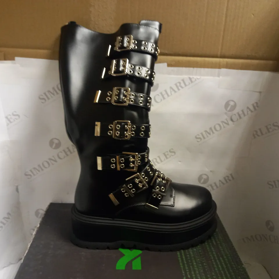 KOI VEGAN HADRIAN COMBAT PLATFORM LONG BOOTS - SIZE 6