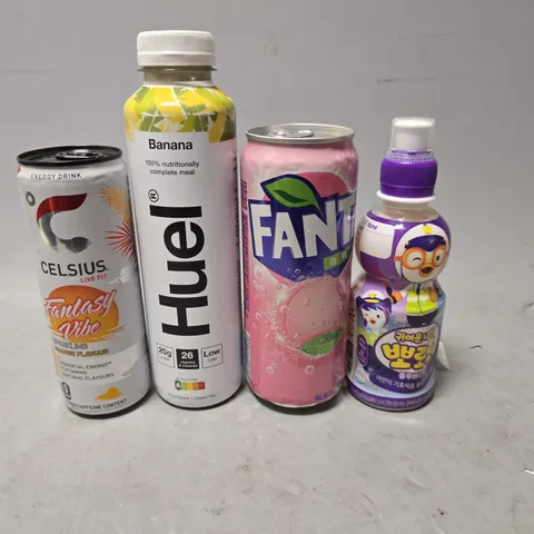 APPROXIMATELY 11 ASSORTED FOOD & DRINK ITEMS TO INCLUDE - FANTA , HUEL BANANA , CELSIUS ETC