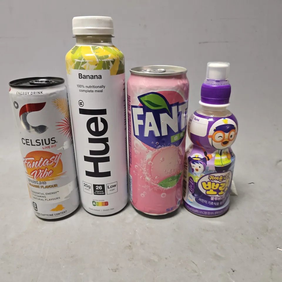 APPROXIMATELY 11 ASSORTED FOOD & DRINK ITEMS TO INCLUDE - FANTA , HUEL BANANA , CELSIUS ETC