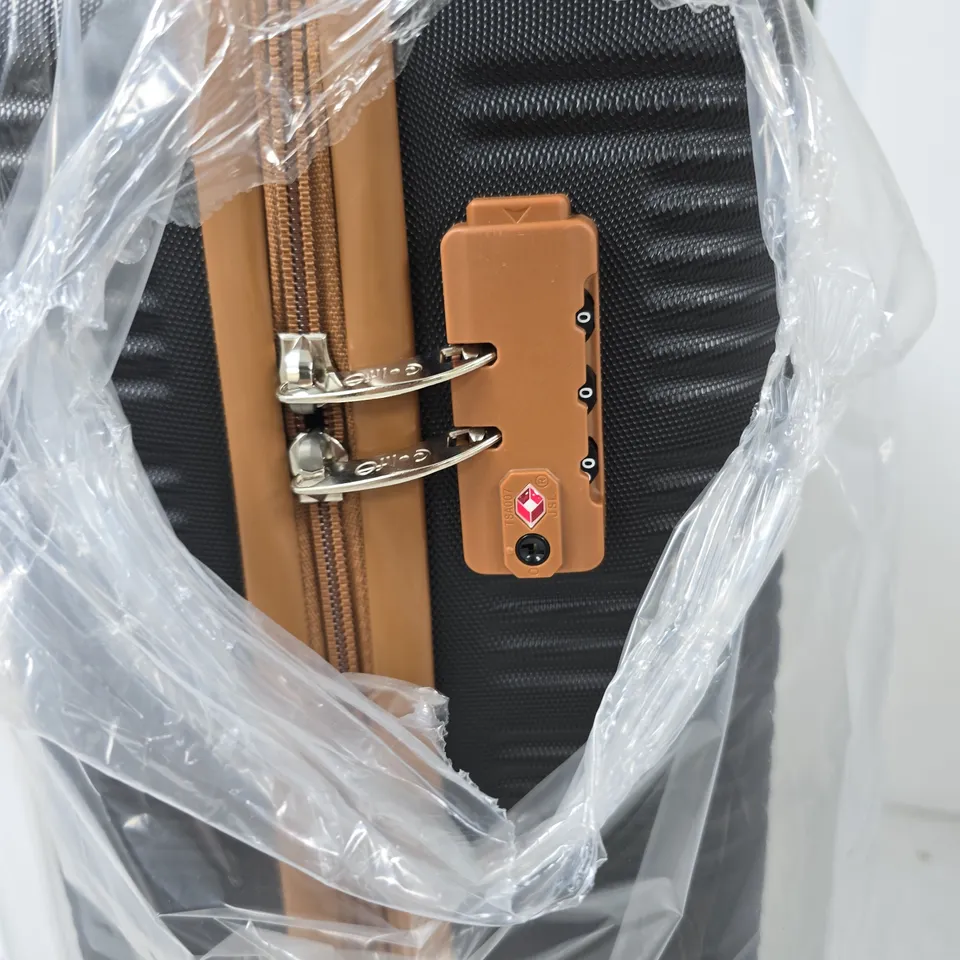 COOLIFE LUGGAGE SUITCASE – BLACK HARD-SHELL WITH TAN ACCENTS, 3-DIGIT LOCK