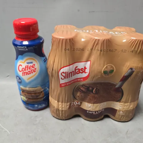 APPROXIMATELY 4 ASSORTED DRINKS ITEMS TO INCLUDE - COFFEE MATE , SLIMFAST CAFE LATTE 