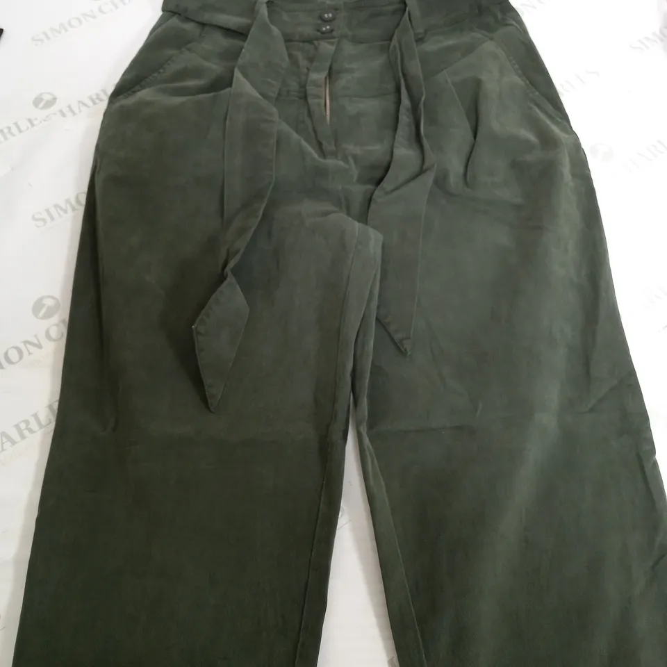 OLIVER BONAS DARK GREEN SEAM DETAIL TIE WAIST KHAKI - SIZE 8