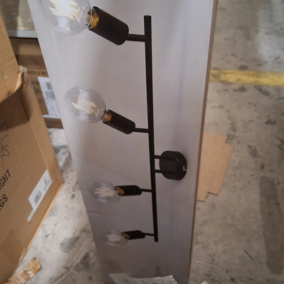 BOXED CONTEMPORARY 4-LIGHT CEILING LIGHT FITTING – BLACK METAL, EXPOSED BULBS
