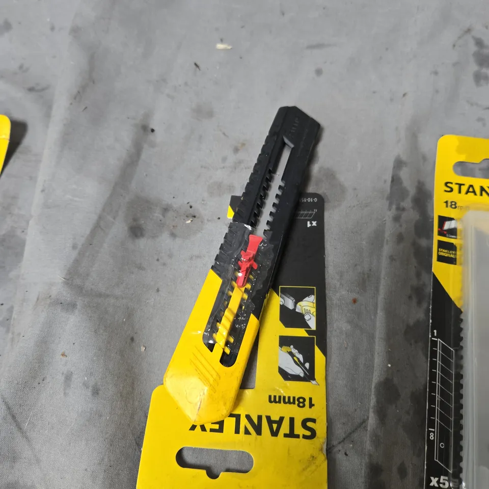 APPROXIMATELY 10 X ASSORTED STANLEY RETRACTABLE UTILITY KNIFE WITH 9MM & 18MM REPLACEMENT BLADES