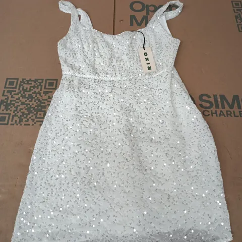 BAGGED RIXO RONAN DRESS SQUIGGLE SEQUIN IVORY - UK 10
