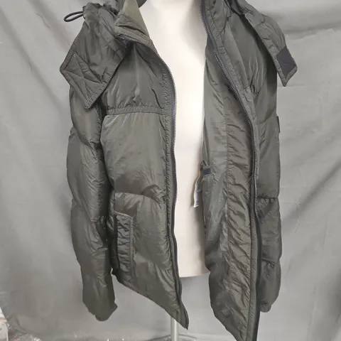 BOSS HOODED COAT IN DARK GREEN SIZE 54