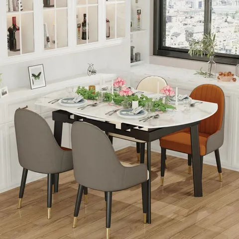 BOXED IVY BRONX MARBLE DINING TABLE WITH METAL LEGS EXTENDABLE HOME KITCHEN TABLE 6-8 SEATER (2 BOXES)