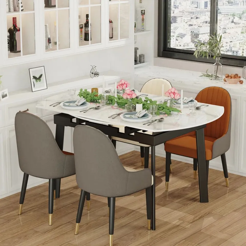 BOXED IVY BRONX MARBLE DINING TABLE WITH METAL LEGS EXTENDABLE HOME KITCHEN TABLE 6-8 SEATER (2 BOXES)