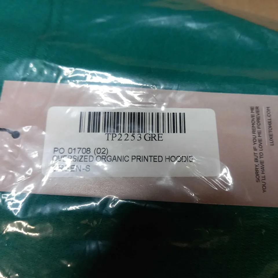 PACKAGED DESIGNER OVERSIZED GREEN ORGANIC PRINTED HOODIE - SMALL