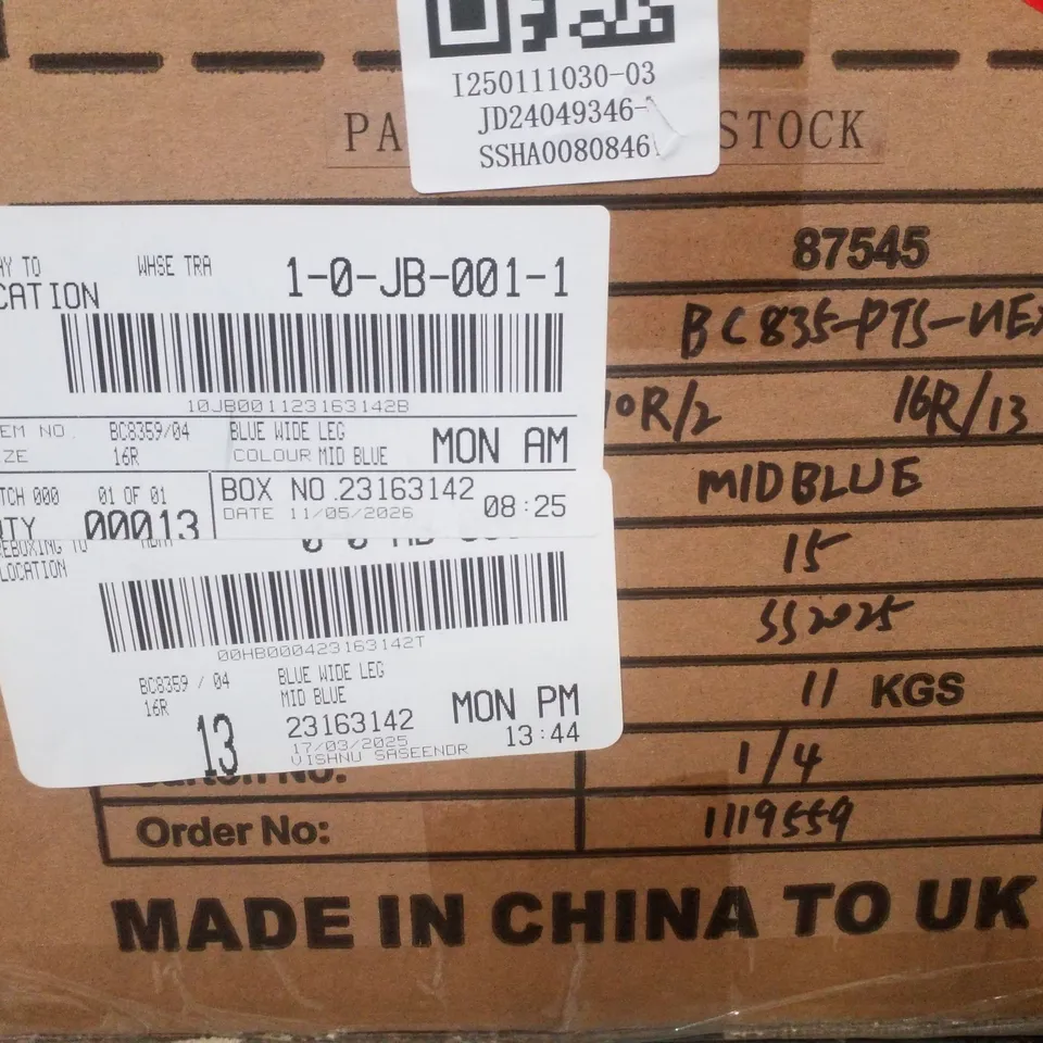 BOX CONTAINING APPROXIMATELY 13 BRAND NEW SIMPLY BE MID BLUE WIDE LEG TROUSERS - SIZE 16R