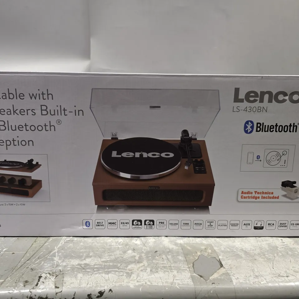 BOXED LENCO LS-430BN BLUETOOTH TURNTABLE WITH BUILT IN SPEAKERS 