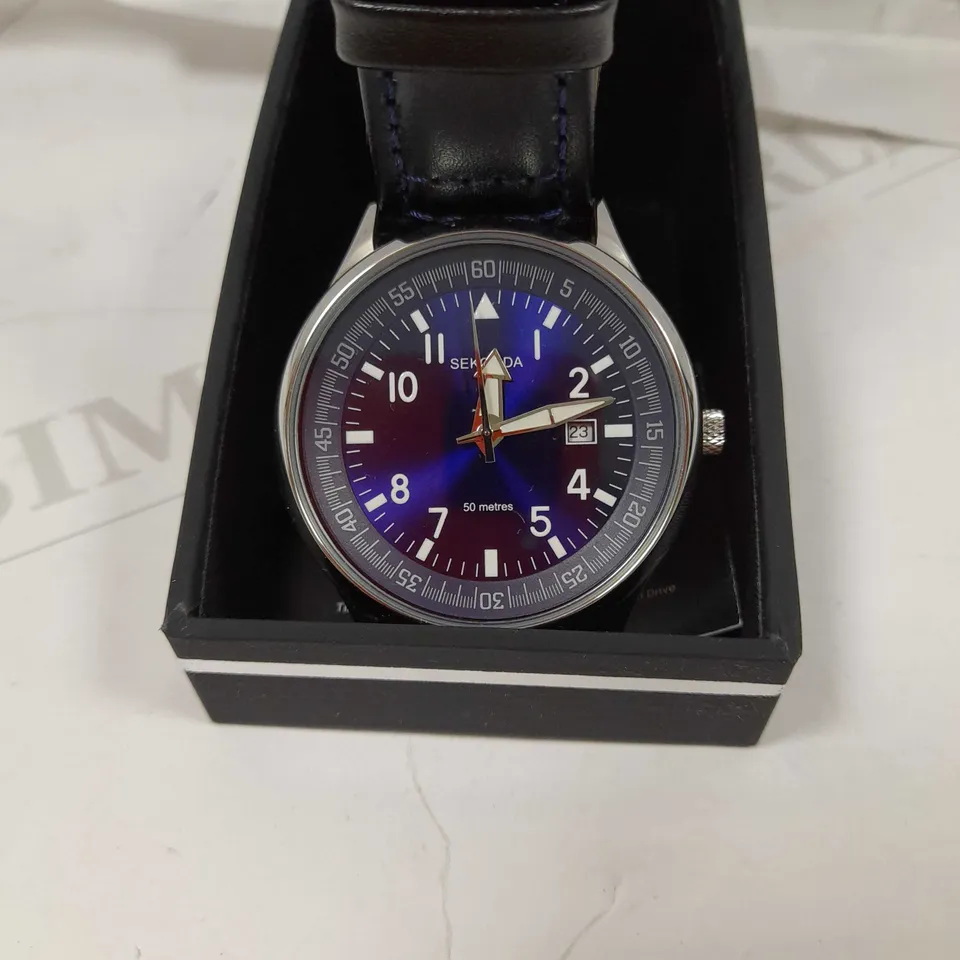 SEKONDA MENS BLACK LEATHER STRAP BLUE DIAL ANALOGUE WATCH