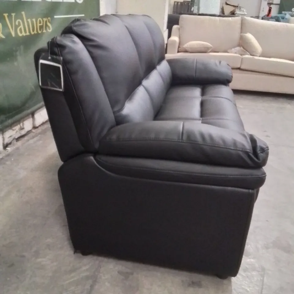 QUALITY DESIGNER FAUX LEATHER BLACK 3 SEATER SOFA 