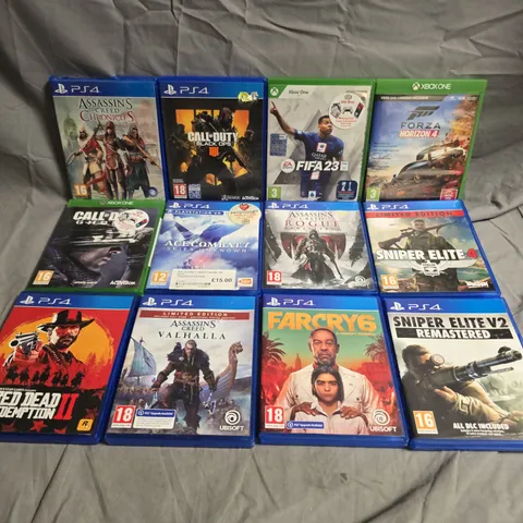 APPROX 12 ASSORTED VIDEO GAMES FOR XBOX AND PS4 TO INCLUDE FIFA, ASSASSINS CREED AND CALL OF DUTY