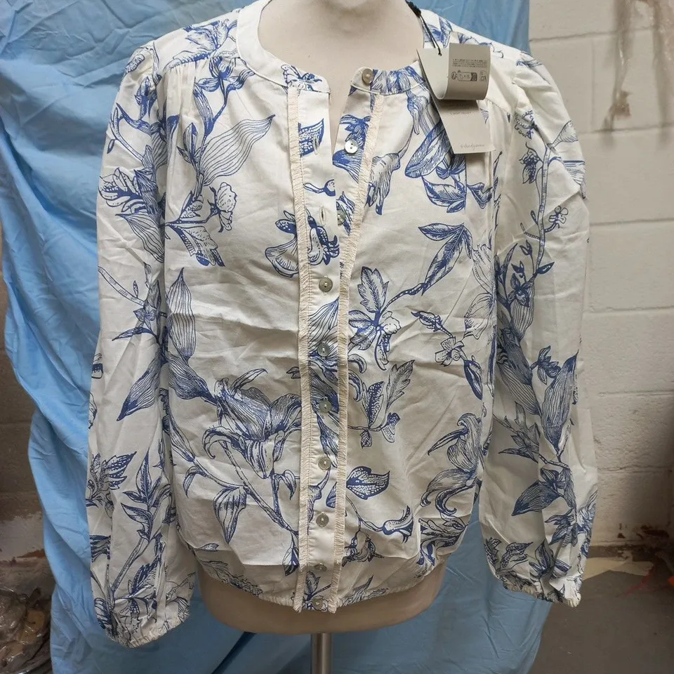 MINT VELVET BLUE FLORAL PRINT BLOUSE SIZE MEDIUM