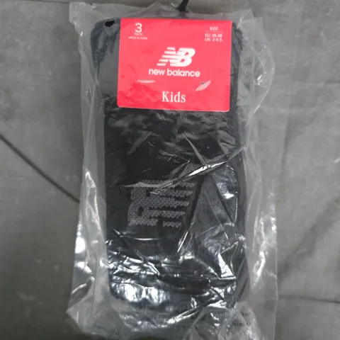 BAGGED NEW BALANCE KIDS SOCKS – 3 PACK, UK 2.5–5.5 (EU 35–38) – BLACK