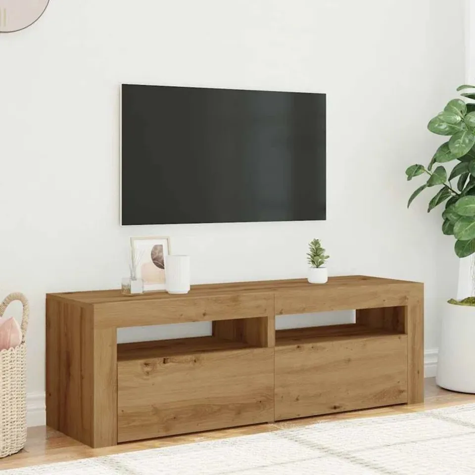BOXED NATUR PUR TV CABINET WITH LED LIGHTS ARTISAN OAK 120 x 35 x 40cm ENGINEERED WOOD (1 BOX)