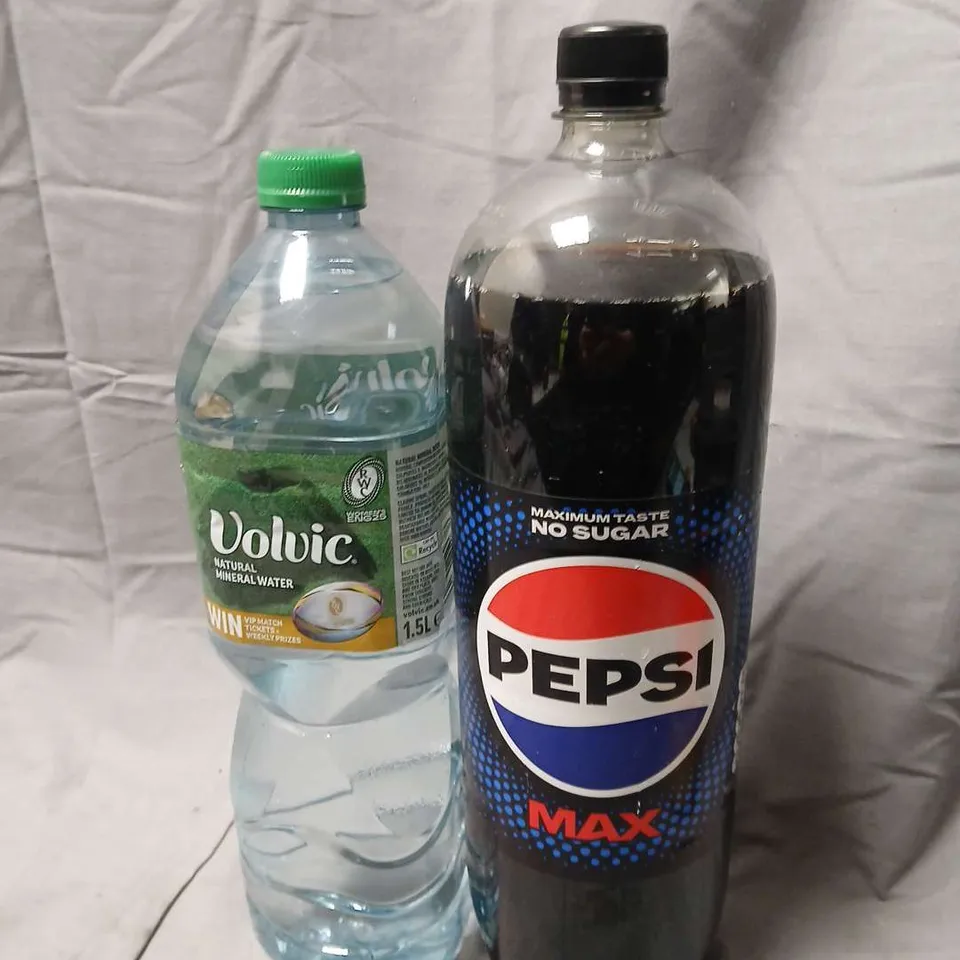 TOTE OF ASSORTED WATERS AND PEPSI MAX 