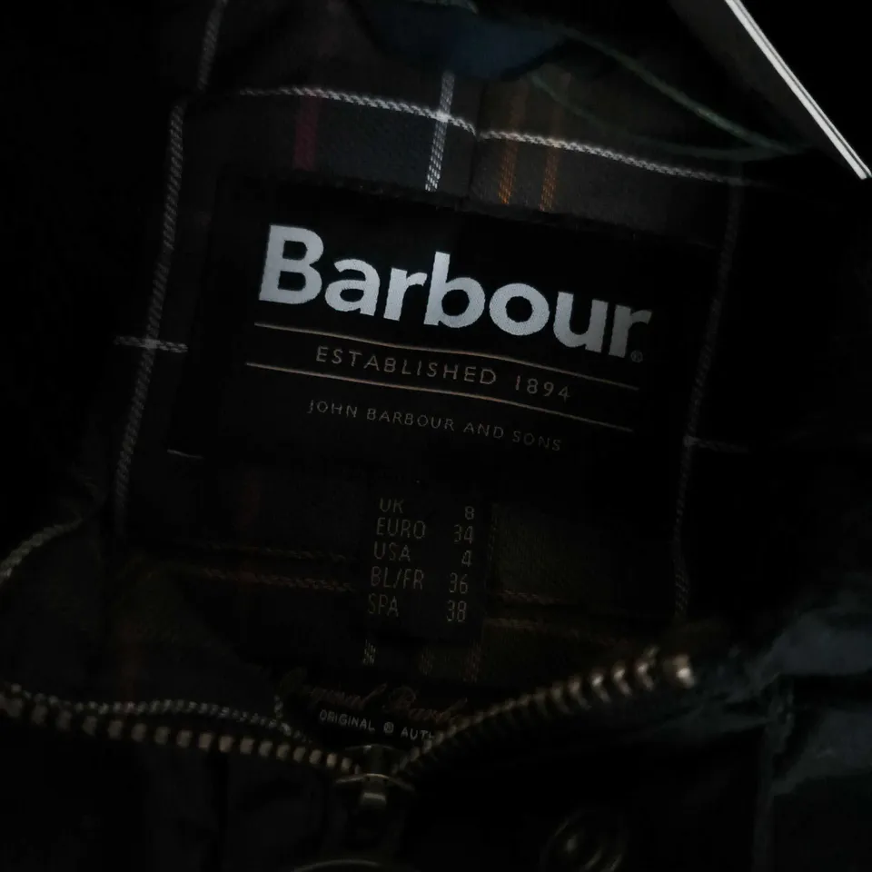 BARBOUR BOWER WAX JACKET IN BLACK - SIZE 8