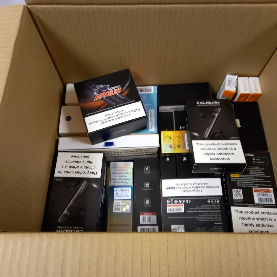 LOT OF APPROXIMATELY 28 E-CIGARETTES AND LIQUIDS TO INCLUDE VOODOO ARGUS, CALIBURN A2 POD SYSTEM, OXVA XLIM SE, ETC
