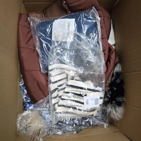 LARGE BOX OF APPROXIMATELY 25 ASSORTED CLOTHING ITEMS IN VARIOUS COLOURS, STYLES AND SIZES - COLLECTION ONLY