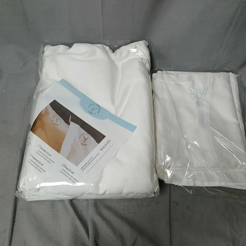 LOCH LOMOND LINEN KING 2/1 DUVET SET – FITTED SHEET & DUVET COVER, WHITE