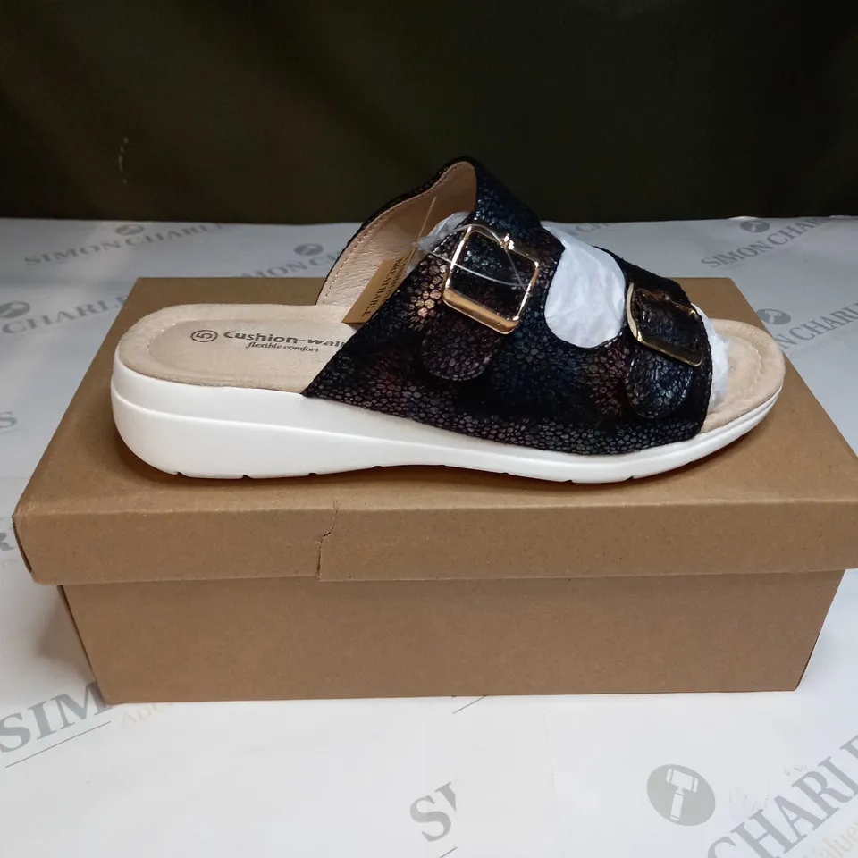 BOXED PAIR OF CUSHION WALK GOLD STRAPPY SANDALS - SIZE 6