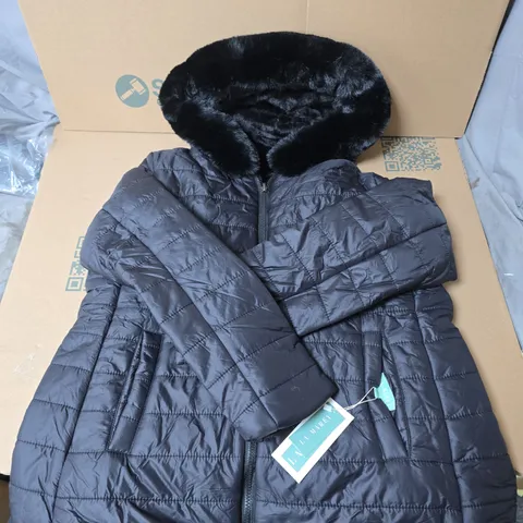 LARGE QUANTITY OF BLACK PUFFER COATS WITH FUR HOOD IN VARIOUS SIZES  - COLLECTION ONLY