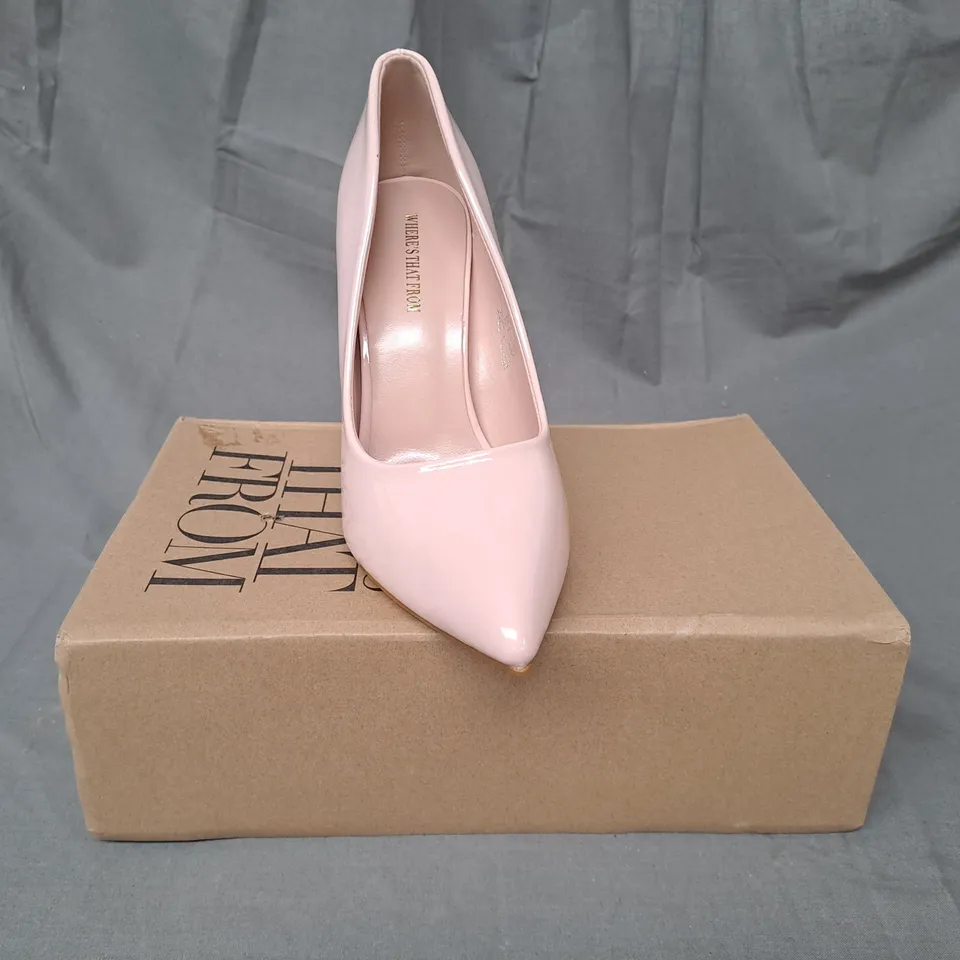 BOXED PAIR OF WHERES THAT FROM POINTED TOE HIGH HEEL SHOES IN PINK EU SIZE 39