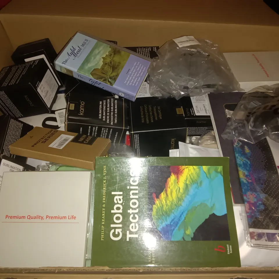 PALLET OF ASSORTED ITEMS TO INCLUDE SPRAGUE STETHOSCOPE, BAGGED CLOTHING AND SUBLIMATION INK