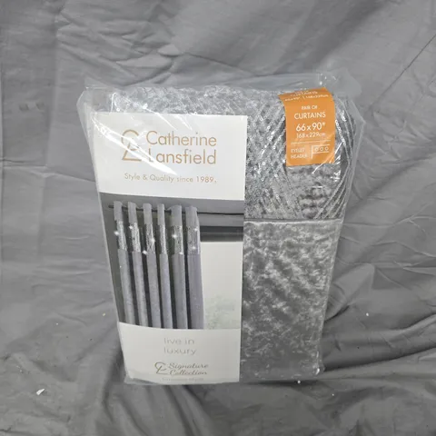 CATHERINE LANSFIELD PAIR OF CURTAINS, GREY PATTERN, EYELET HEADER, 168 X 229 CM