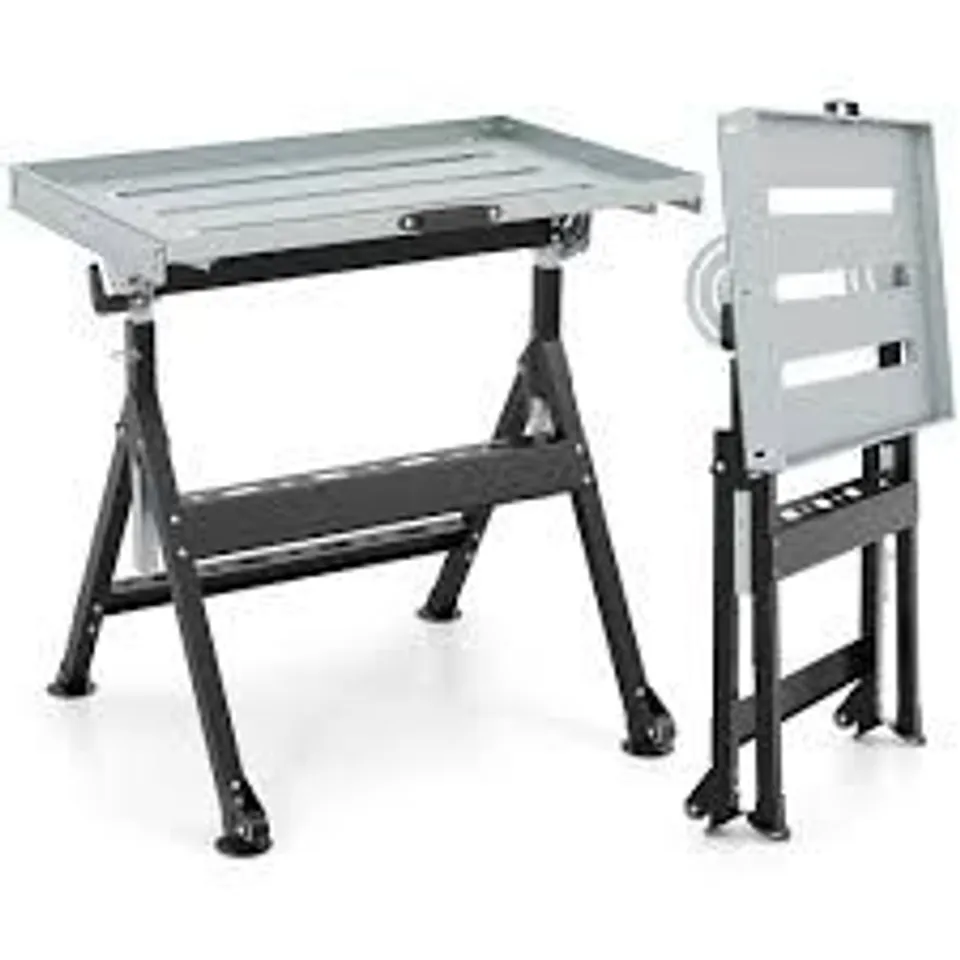 BOXED COSTWAY BLACK FOLDING WELDING TABLE WITH WHEELS