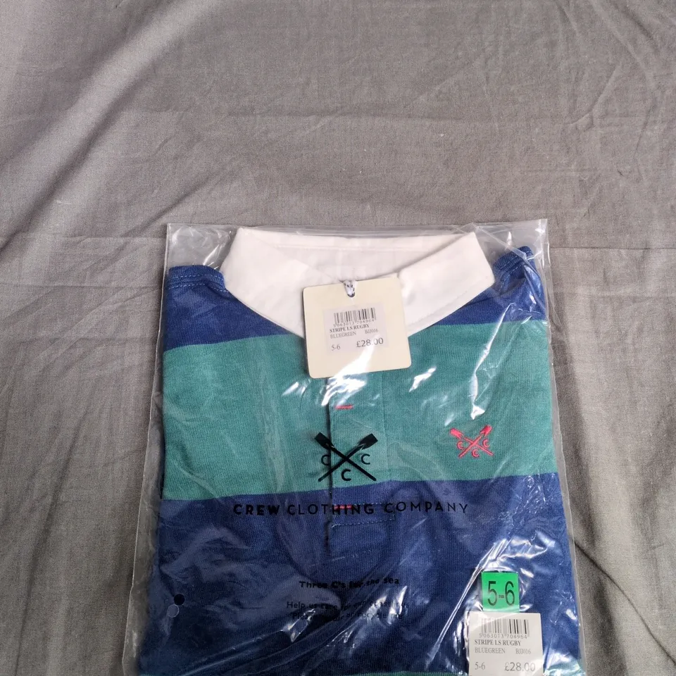CREW CLOTHING COMPANY STRIPE LS RUGBY SHIRT – BLUE/GREEN, UK 5-6 (CHILD)