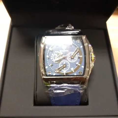 MENβS RUCKSTUHL R300 CHRONOGRAPH WATCH β BLUE MULTI FUNCTION DIAL β BLACK CASE -3ATM WATER RESISTANT β GENUINE LEATHER STRAP β RRP Β£600