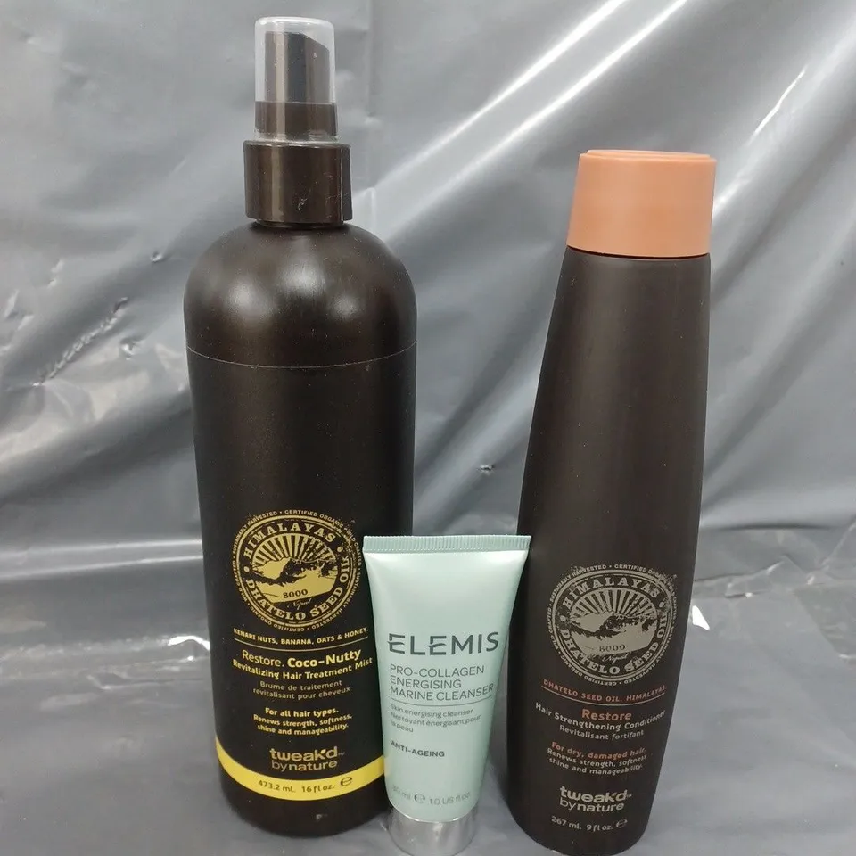 APPROXIMATELY 10 ASSORTED HEALTH & BEAUTY ITEMS TO INCLUDE REVITALISING HAIR TREATMENT MIST (473.2ML), ELEMIS PRO-COLLAGEN MARINE CLEANSER(30ML), HAIR STRENGTHENING CONDITIONER (267ML), ETC