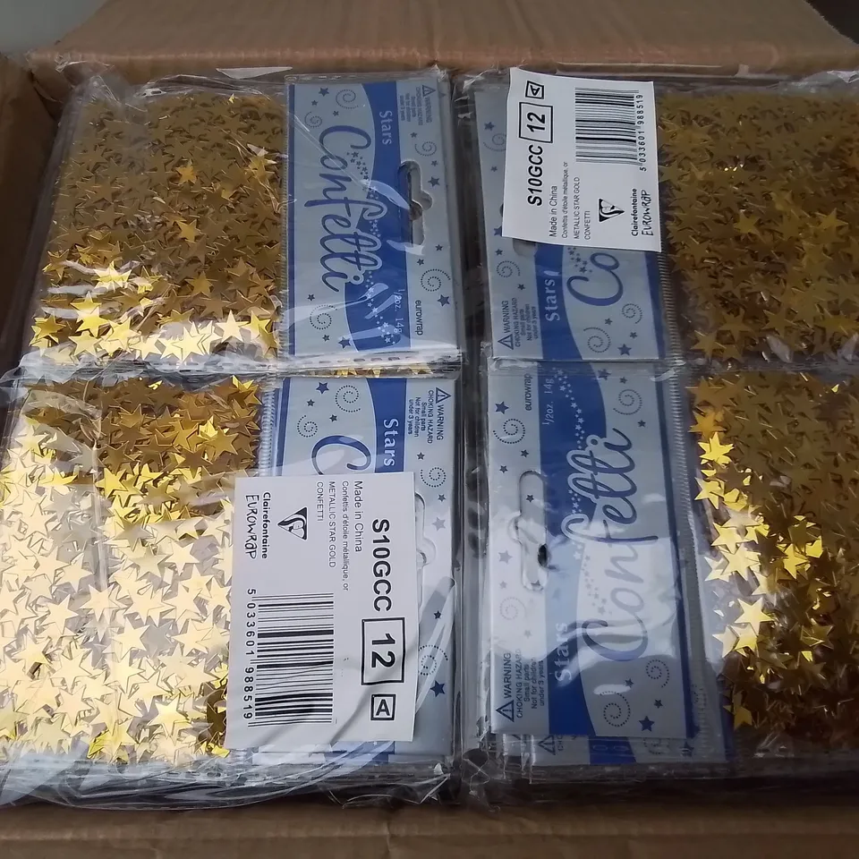 LOT OF 4 BOXES OF BRAND NEW METALLIC 10MM GOLD STAR CONFETTI - 144 PIECE PER BOX / TOTAL 576
