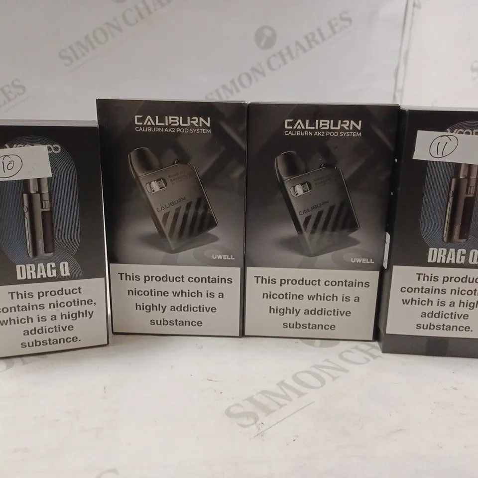 LOT OF FOUR TO INCLUDE CALIBURN AK2 POD SYSTEM , VOOPOO DRAG Q , ETC