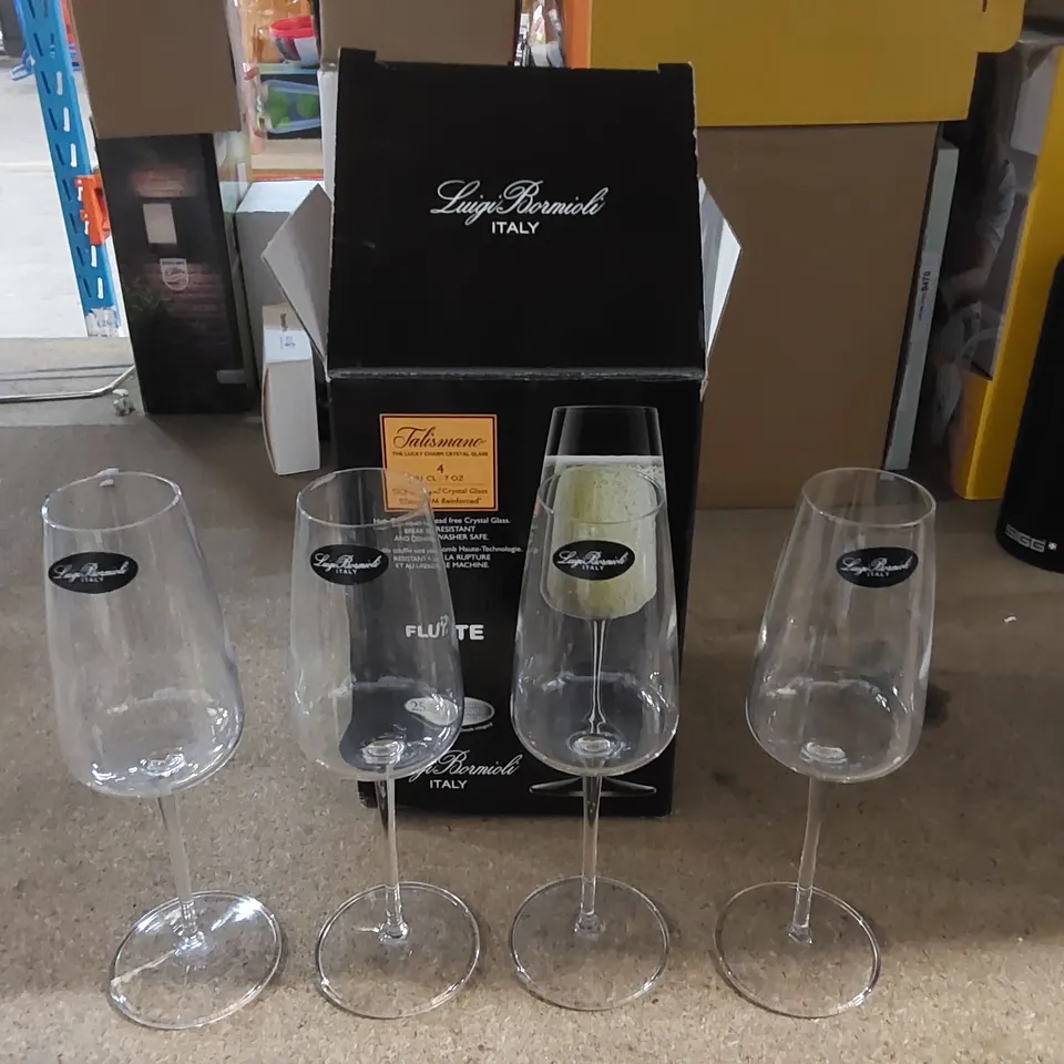 BOXED LUIGI BORMIOLI TALISMANO FLUTE GLASSES, 210ML - SET OF 4