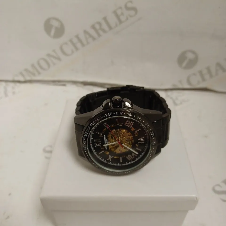 BOXED ANTHONY JAMES GENTS LIMITED EDITION TECHTONIC AUTOMATIC WATCH - STAINLESS STEEL - 3 ATM. 