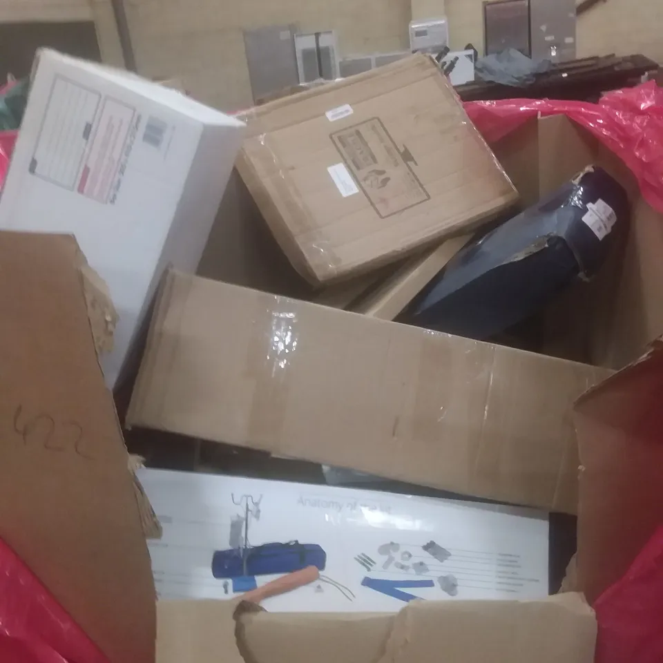 PALLET OF ASSORTED HOUSEHOLD PRODUCTS AND ITEMS, INCLUDING; IV & PHLEBOTOMY TRAINING KITS, COOKER HOOD, POKER SET, BOXED FURNITURE ETC 