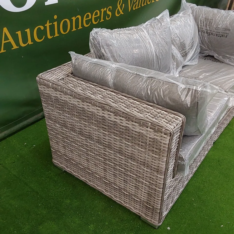 FLORIDA 2-SEATER MODULAR GREY RATTAN SOFA WITH CUSHIONS 